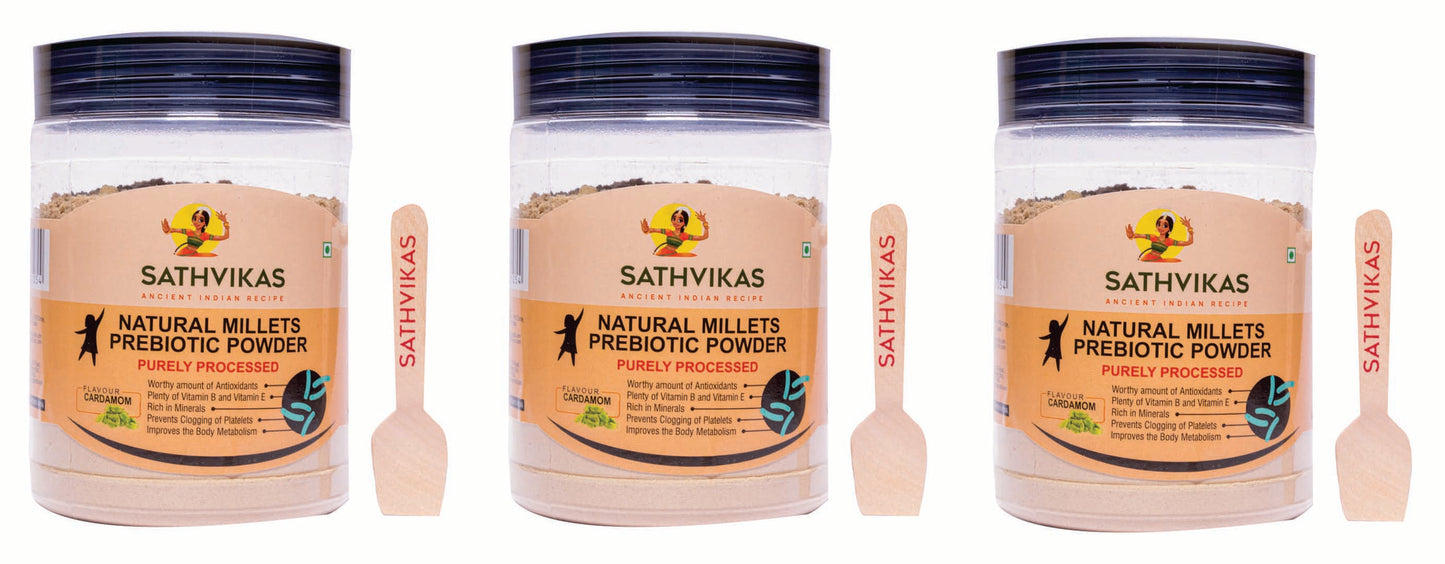 Sathvikas Natural Millets Prebiotic Powder (Cardamom Flavour) 